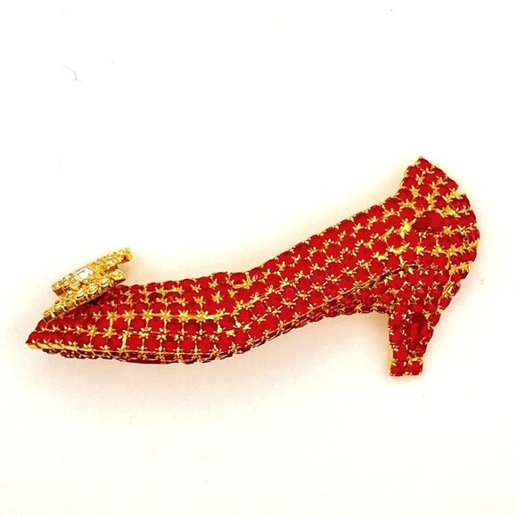 Vintage DOROTHY BAUER Brooch Red Pumps Shoe Swarovski Crystals - Picture 1 of 12